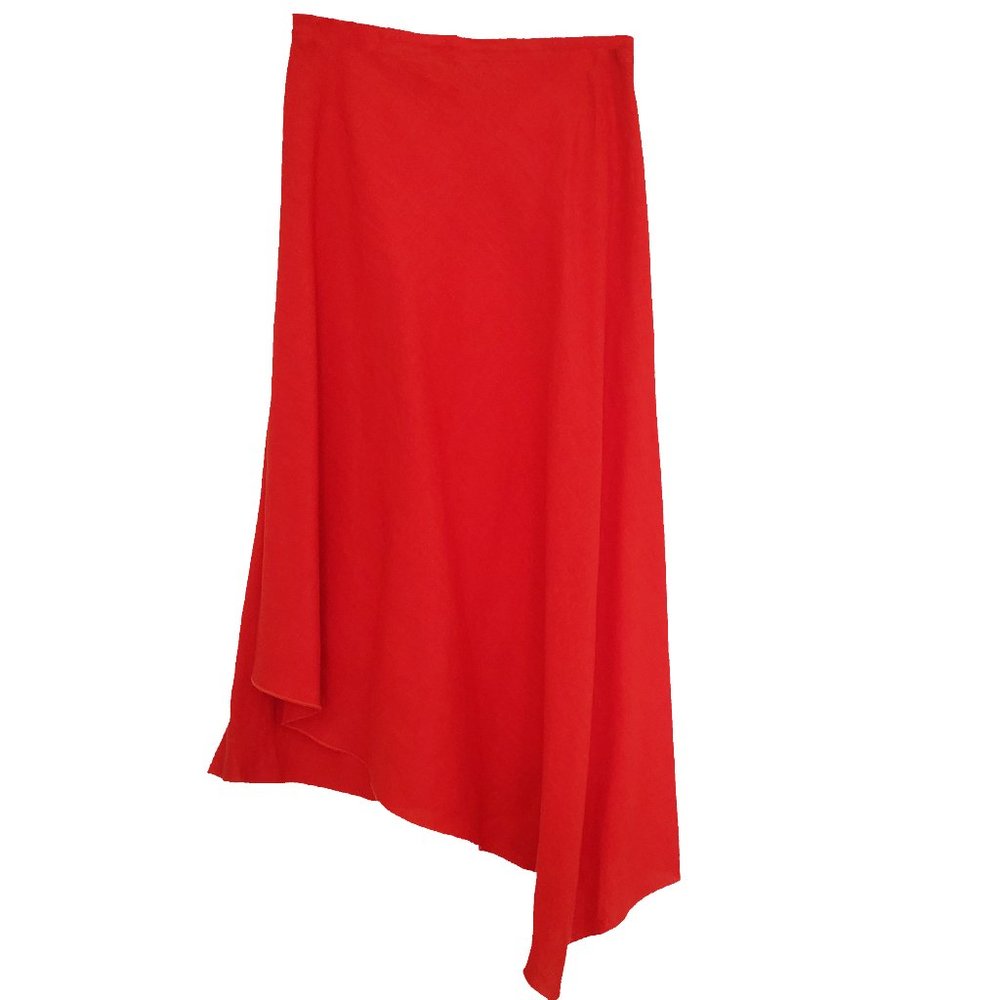 NWT MaxMara Asymmetrical Red Linen Midi Wrap Skirt US6 (IT36)